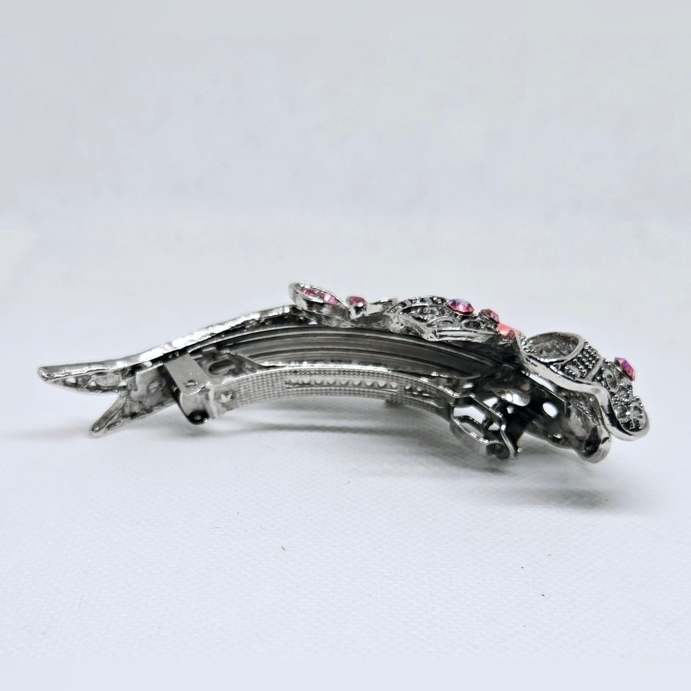 Vintage Silver & Pink Jeweled Hair Barrette – Victorian Style Accessory - Picture 5 of 8